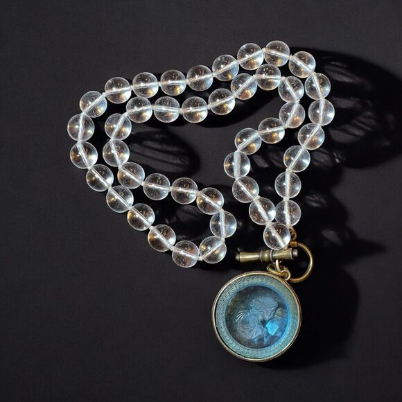 Retired Extasia Glass Intaglio Cameo Pendant Pools of Light Glass Bead Necklace - Picture 5 of 16